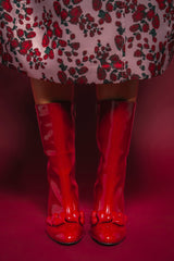 AZALEA WANG FEDELE RED PATENT HEART EMBELLISHED BOOTIE