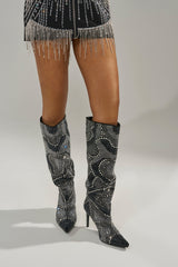 AZALEA WANG ISILDA BLACK MULTI SEQUIN STILETTO BOOT