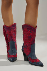 AZALEA WANG BETHANIE MULTI RHINESTONE FRINGE WESTERN BOOTIE