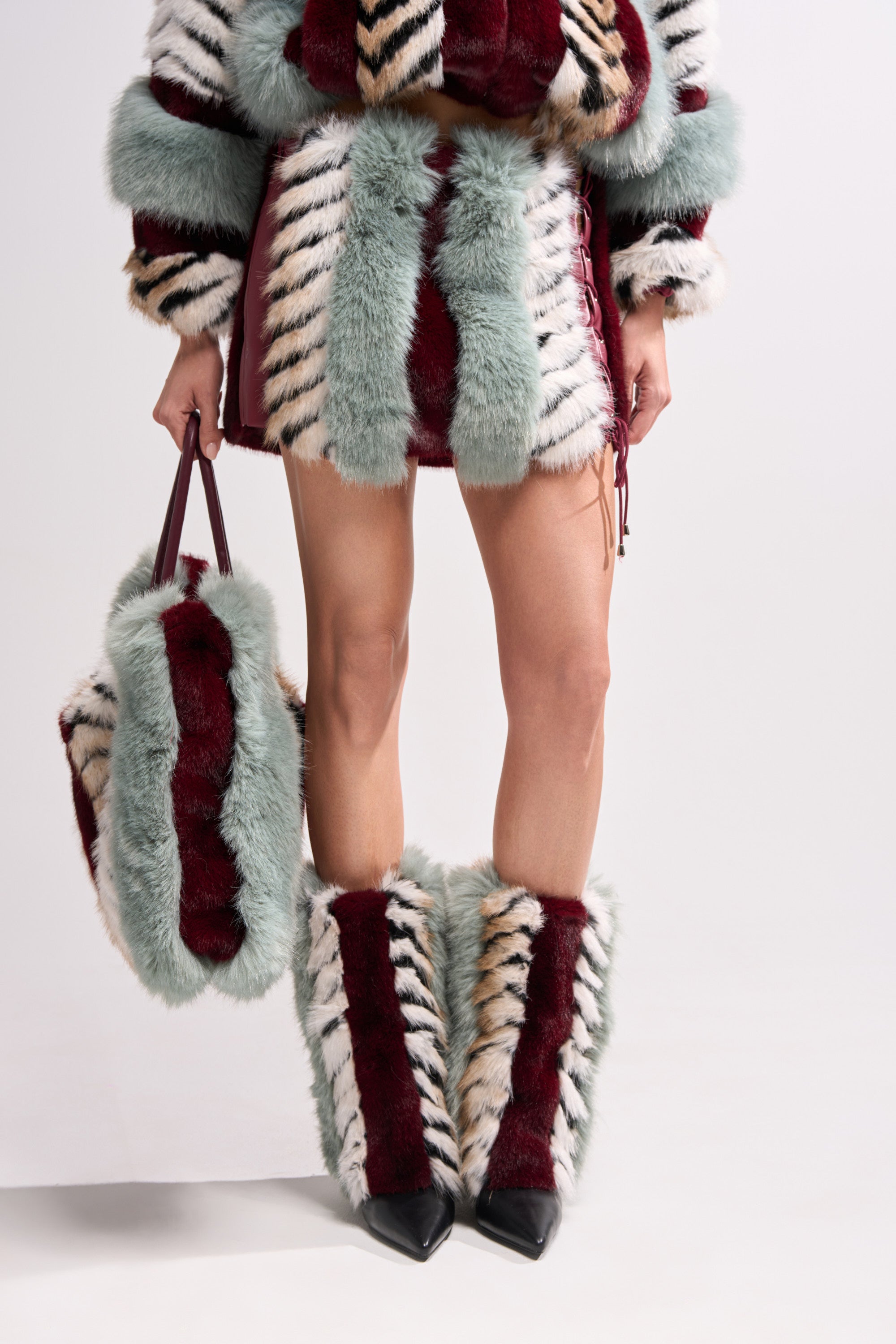 AZALEA WANG BRIASH BLUE MULTI FUR HIDDEN WEDGE BOOTIE