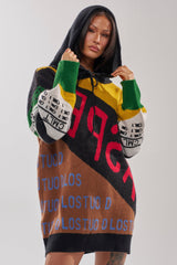 ALPHA FEMALE HOODED SWEATSHIRT DRESS IN YELLOW MULTI
