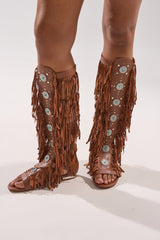 AZALEA WANG DUSTINE BROWN GLADIATOR EMBELLISHED SANDAL