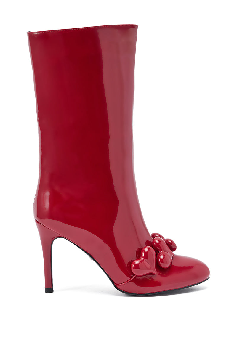 AZALEA WANG FEDELE RED PATENT HEART EMBELLISHED BOOTIE