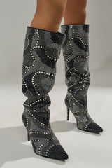 AZALEA WANG ISILDA BLACK MULTI SEQUIN STILETTO BOOT