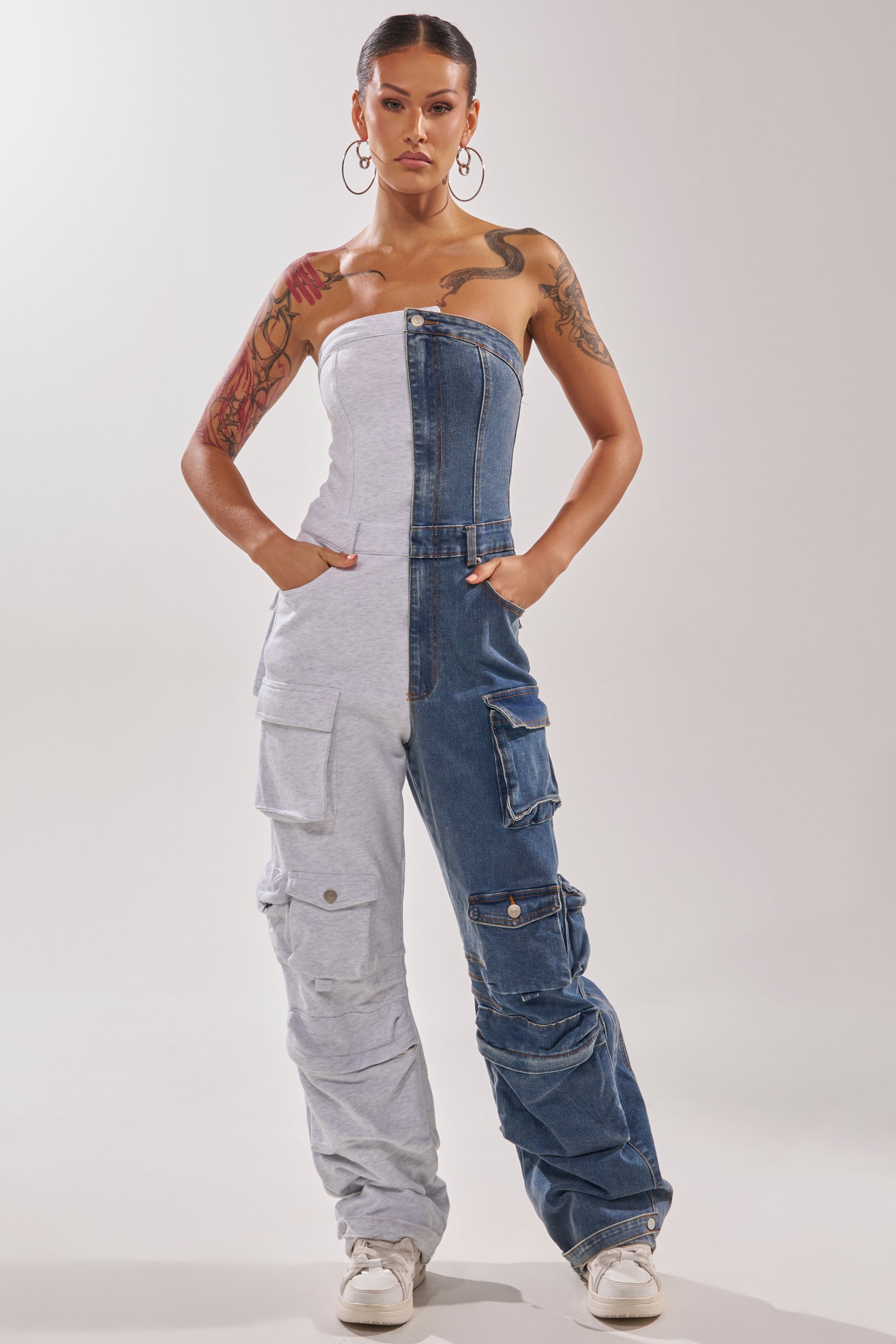 SPLIT DECISION DENIM JUMPSUIT