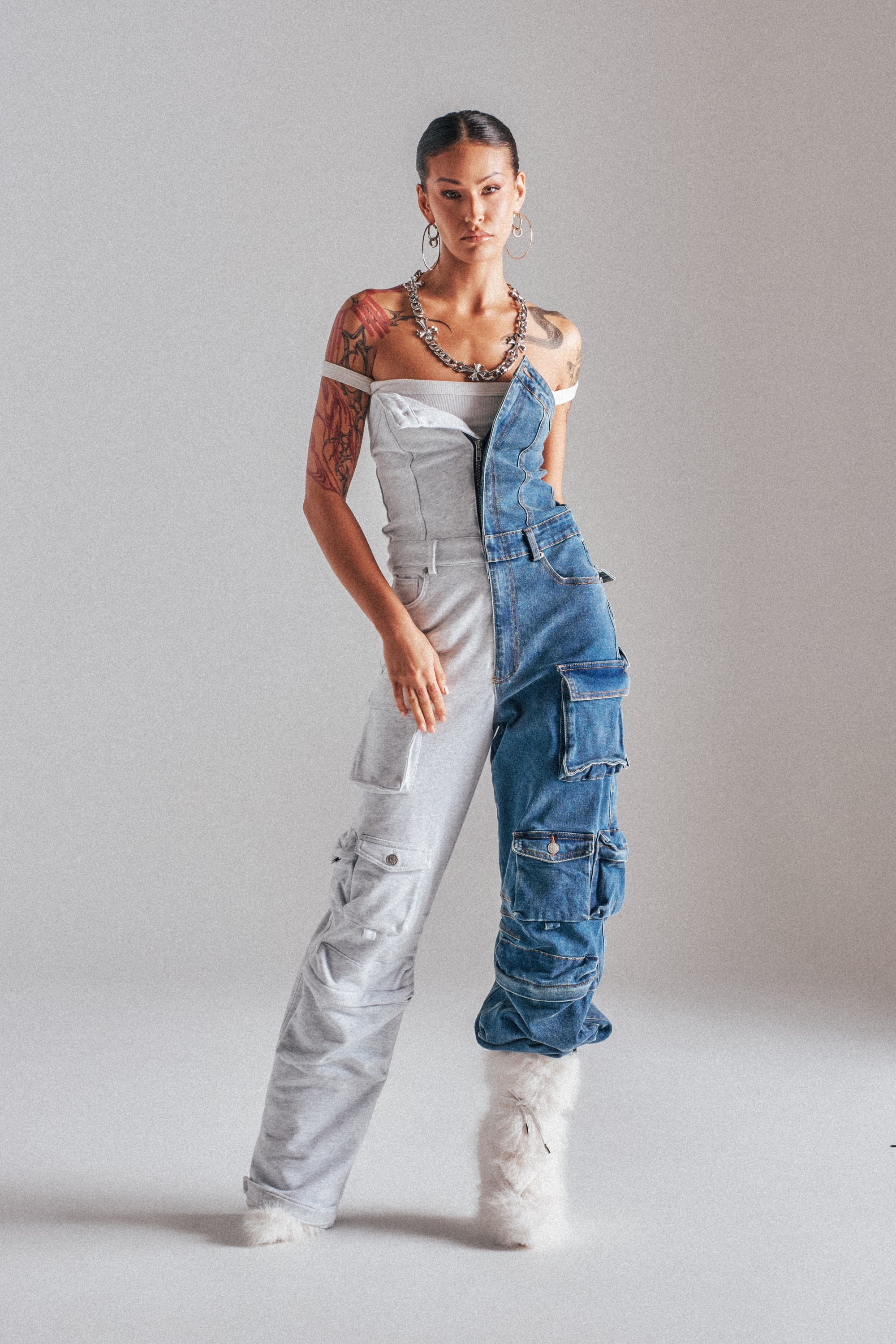 SPLIT DECISION DENIM JUMPSUIT