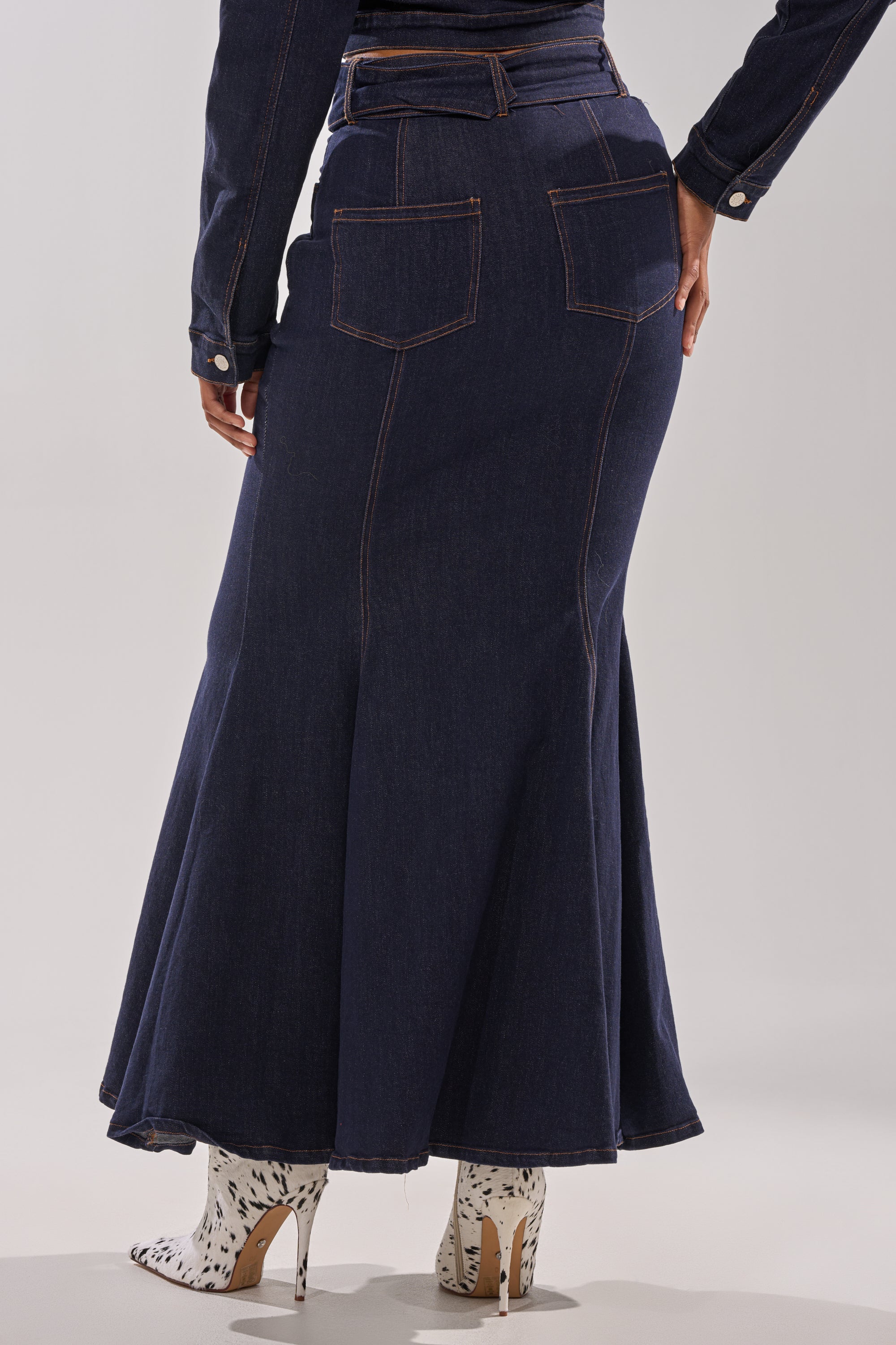 YOU GOT ME SPINNING DENIM MAXI SKIRT
