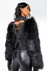 AZALEA WANG CRUSH ON YOU LACE UP DENIM JACKET