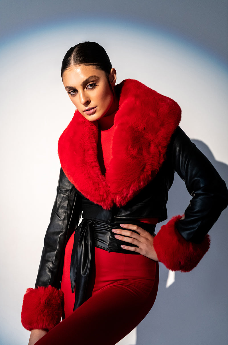 AZALEA WANG FUR TRIM GISELLE CROP JACKET
