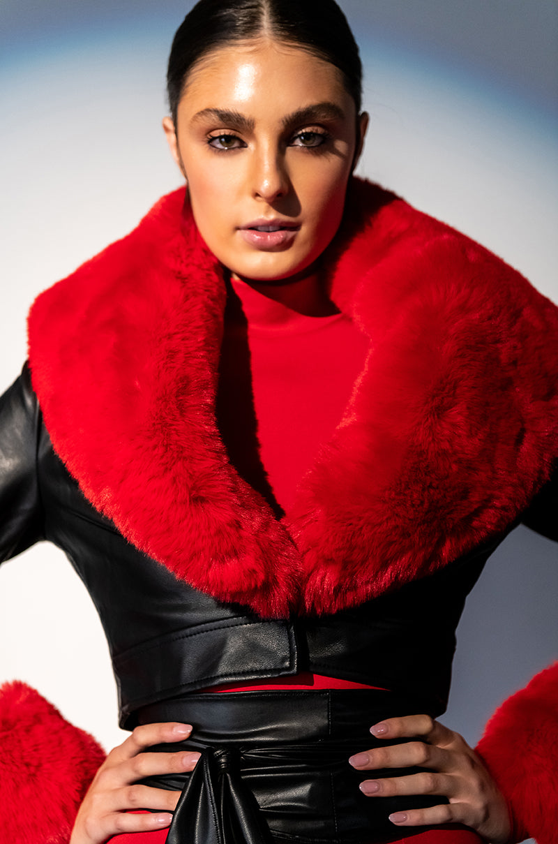 AZALEA WANG FUR TRIM GISELLE CROP JACKET