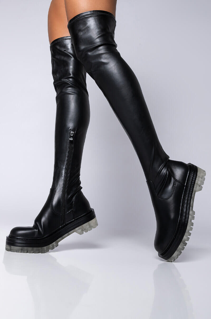 AZALEA WANG HOLD ON TIGHT FLATFORM BOOT IN CLEAR