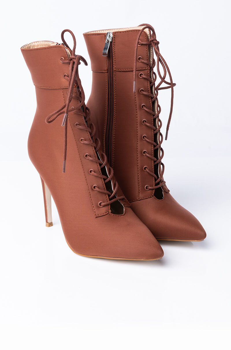 AZALEA WANG LIGHT ME UP STILETTO BOOTIE IN RUST