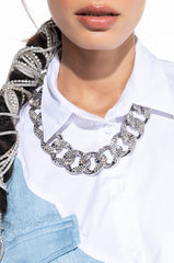 BLAME IT ON ME SILVER RHINESTONE CHAIN NECKLACE