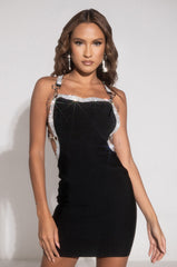 BUCKLE UP RHINESTONE DETAIL BANDAGE DRESS
