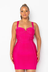 CHARLOTTE BANDAGE SCOOP NECK TANK DRESS FUCHSIA