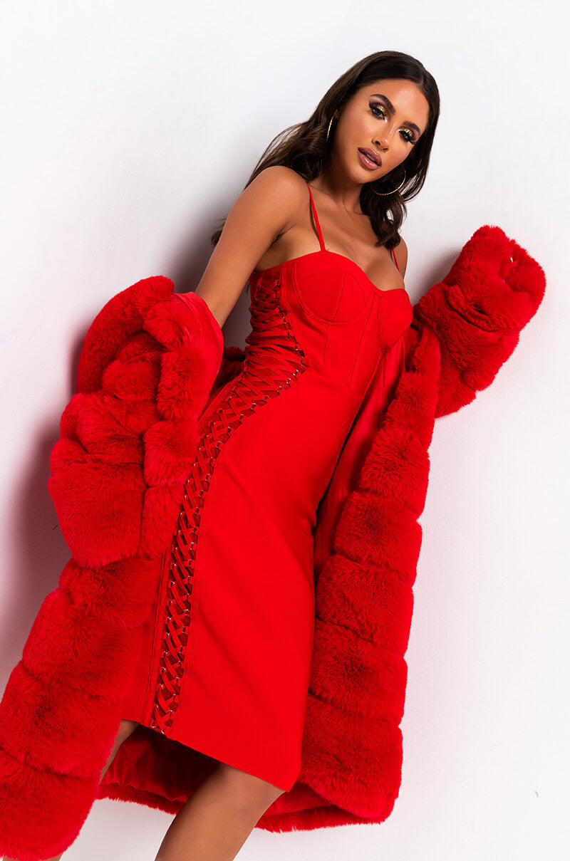 DATE NIGHT BANDAGE MIDI DRESS RED