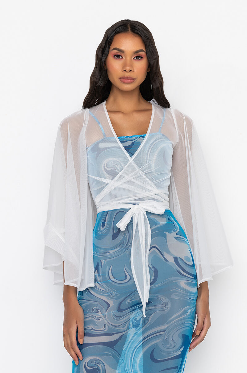DAYDREAMER FRONT TIE MESH TOP WHITE