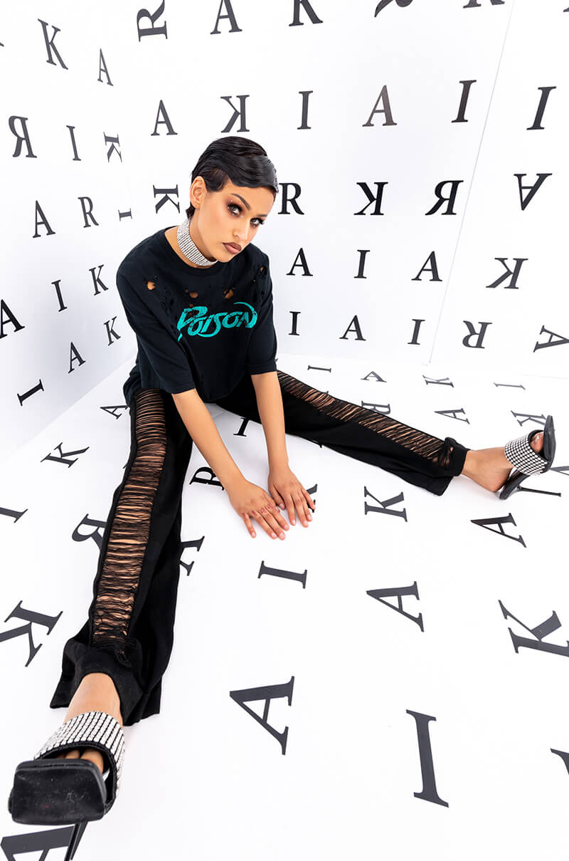 DISTRESS DETAIL WIDE LEG SWEATPANTS