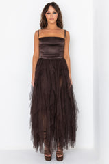 DIVINE TUBE MAXI TULLE DRESS BROWN