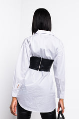 DON'T CROSS ME FAUX LEATHER CORSET