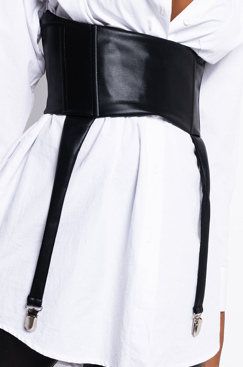 DON'T CROSS ME FAUX LEATHER CORSET