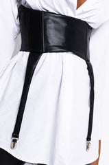DON'T CROSS ME FAUX LEATHER CORSET