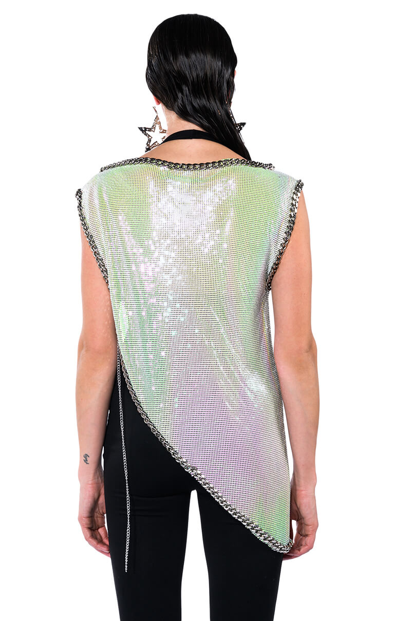 ICY SHORT SLEEVE ASYMMETRICAL CHAINMAIL BLOUSE