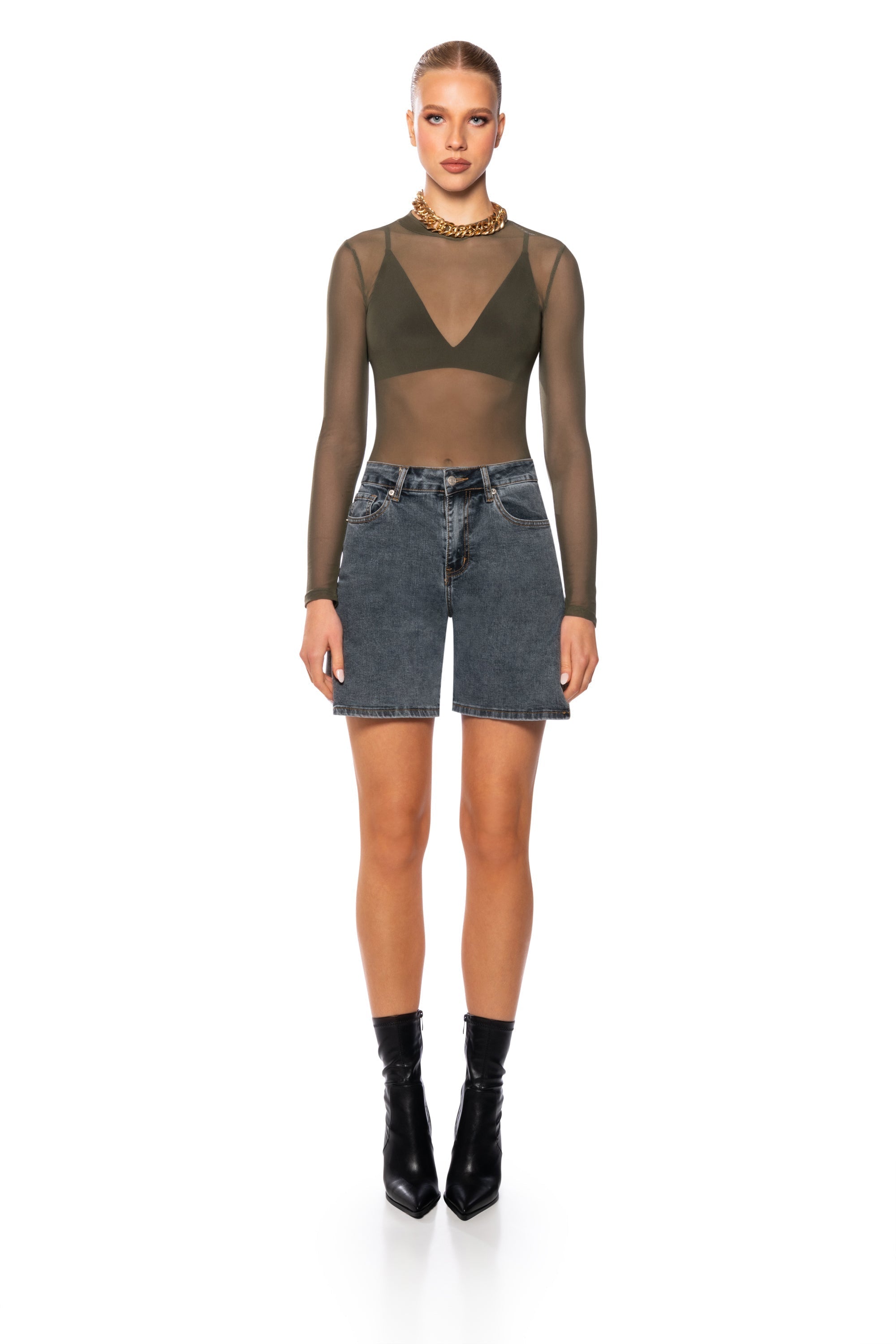 PAXTON SEXY SINGLE MESH LONG SLEEVE BODYSUIT