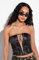 STALLION MESH PANEL FAUX LEATHER CORSET