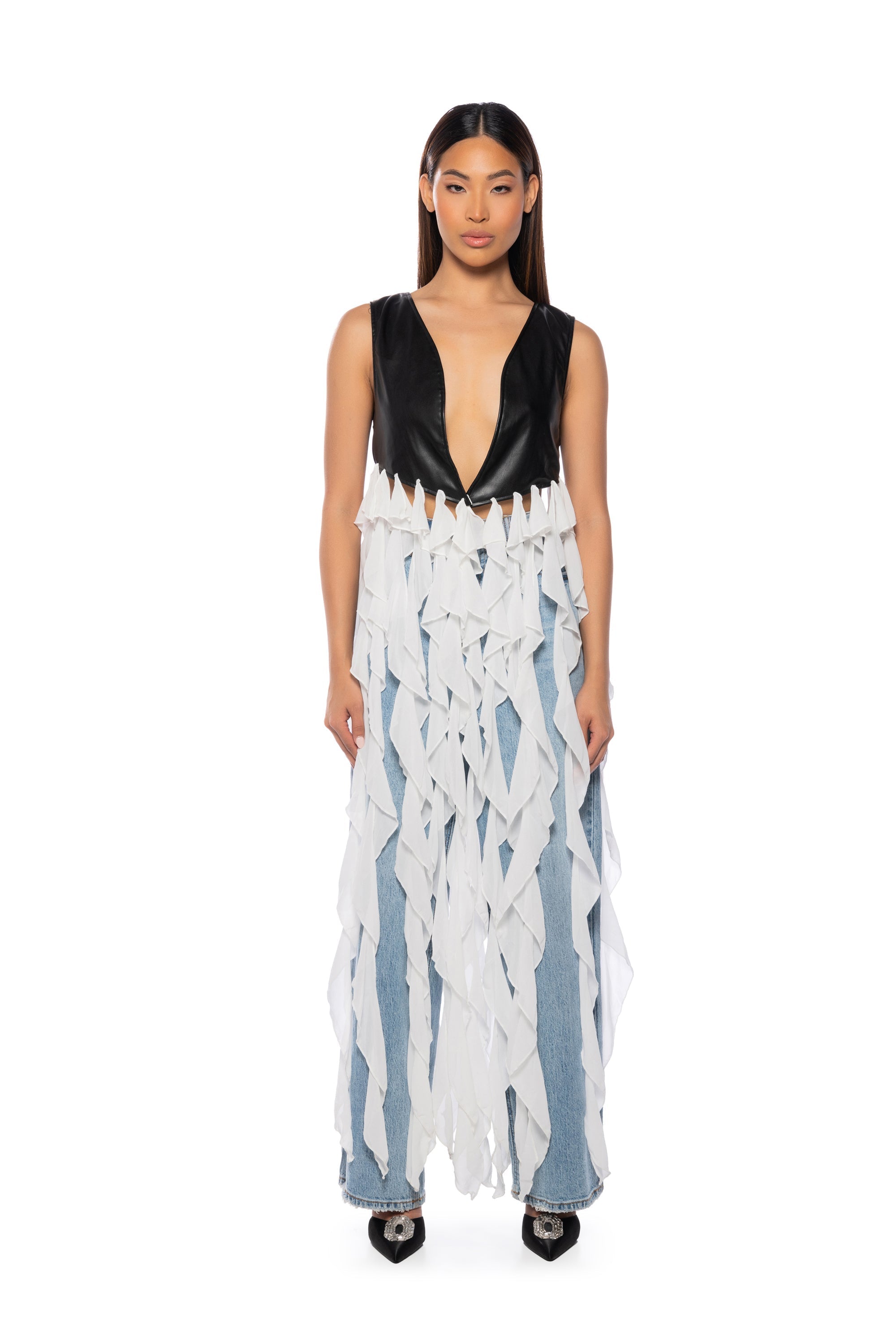 UH OH HONEY WATERFALL RUFFLE VEST